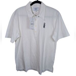 Our Lady Of Rocco Pique Polo Mens White Short Sleeve Pearl Buttons Size Medium